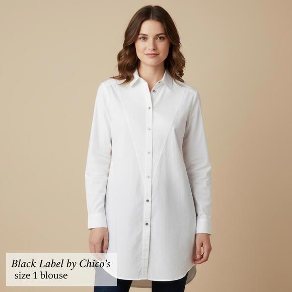 Tops - Black Label by Chico's White Long Sleeve Button-Up Blouse, 1